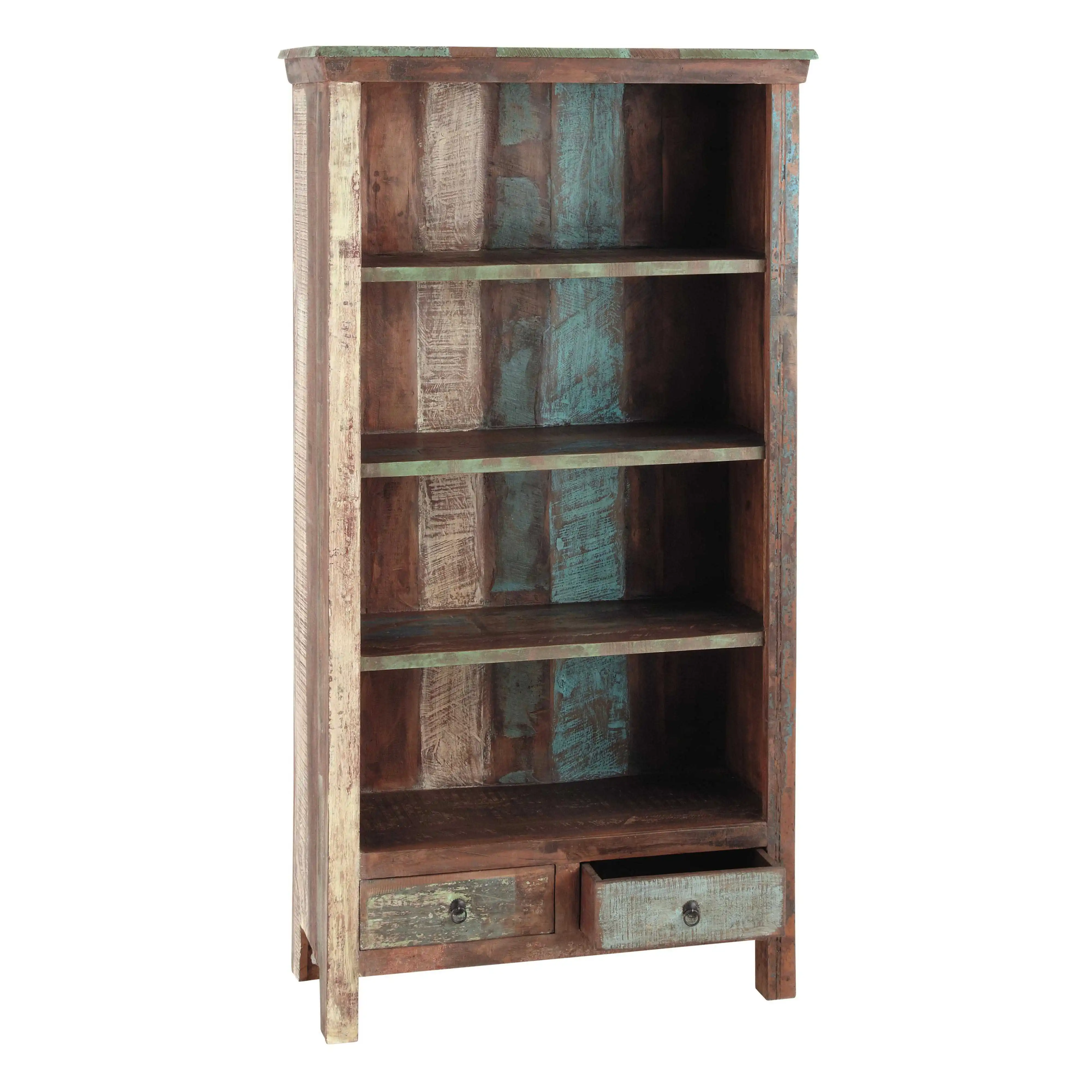 Reclaimed Wood Bookshelf with 4 Shelves & 2 Drawers - popular handicrafts